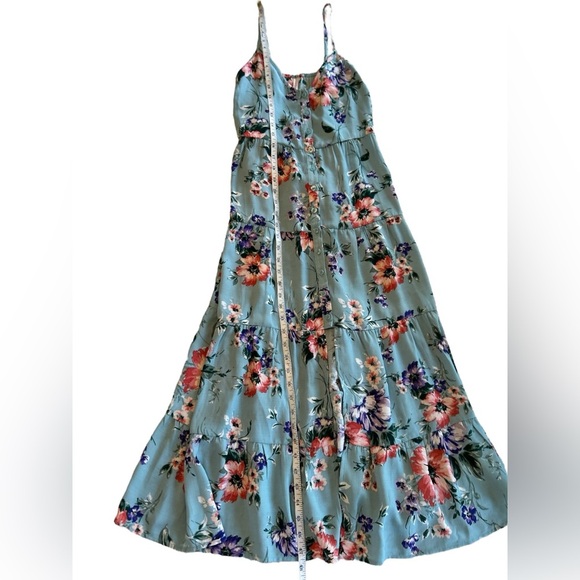 Xhilaration Blue Floral Long Midi Dress Womens Size XS Full Button Front Tiered. - Picture 7 of 11